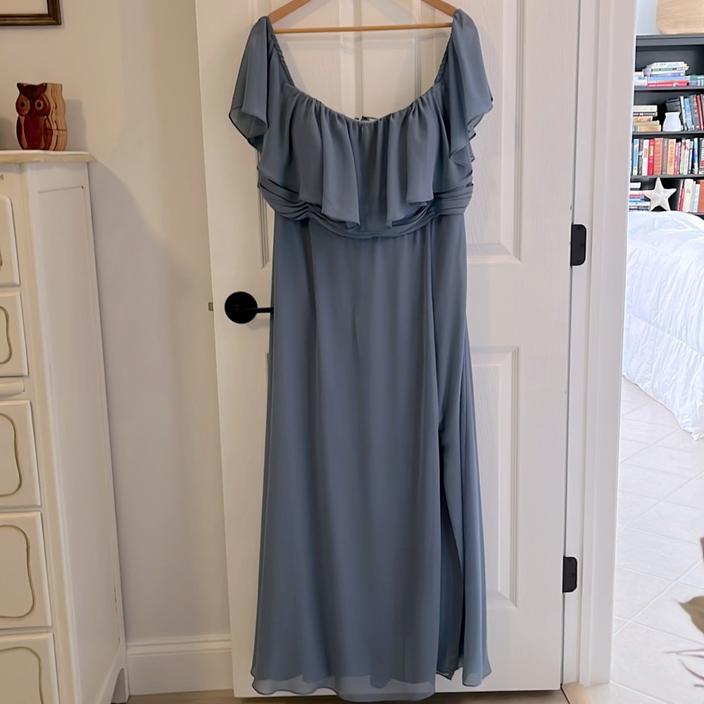 Prom Dress in a soft, dusty blue. Size 22.